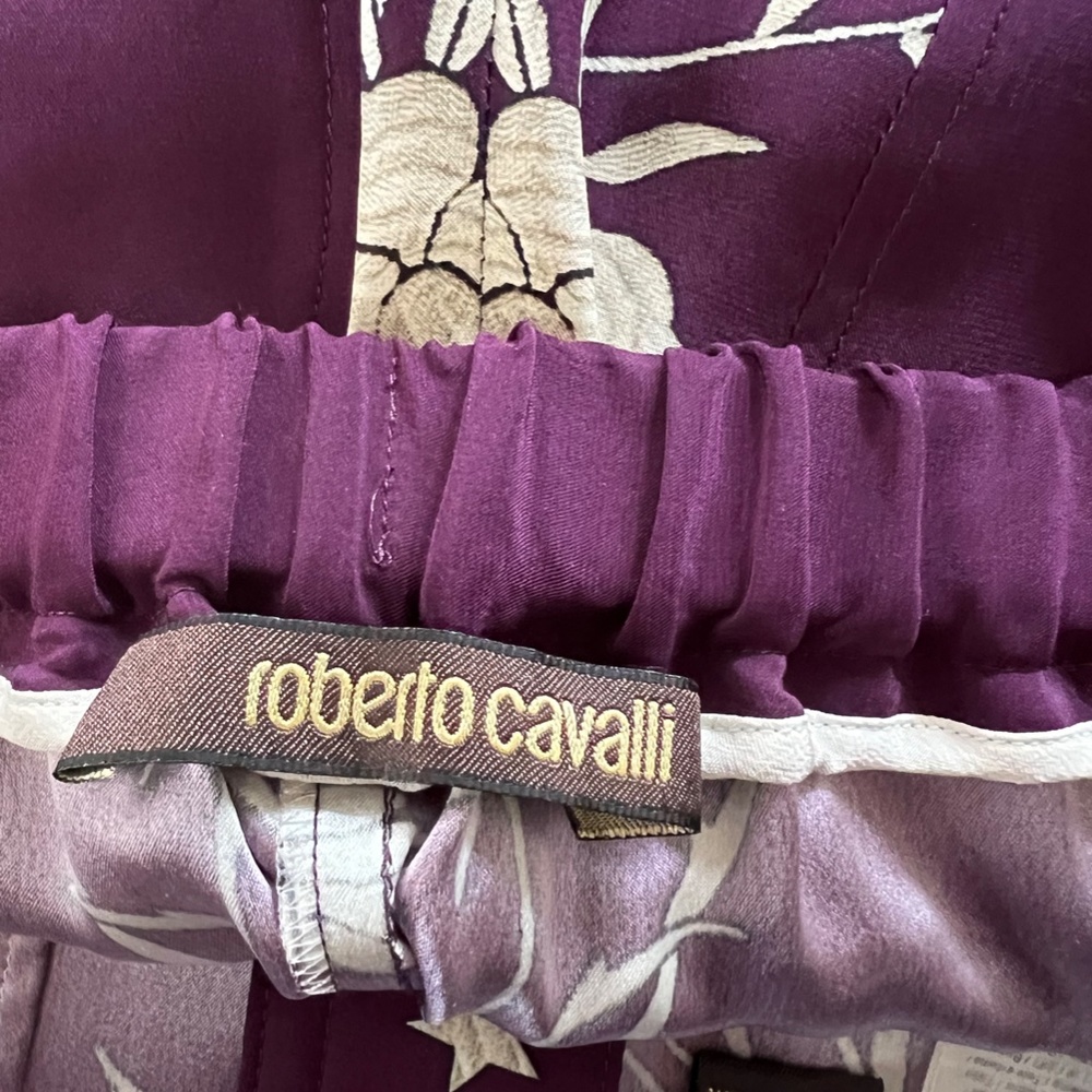 ROBERTO CAVALLI Stars, Birds and Flowers Print Silk Palazzo Pants - 38/S - Picture 8 of 15